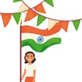 young woman with indian flag indepedence day