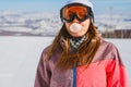 Young woman inflates big bubble gum Royalty Free Stock Photo