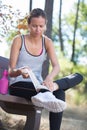 young woman with injured knee or leg outdoors Royalty Free Stock Photo