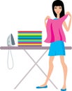 Young woman irons clothes