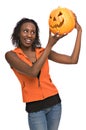 Young woman with jack-o-lantern