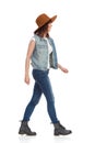 Young Woman In Brown Suede Hat Is Walking And Smiling Royalty Free Stock Photo