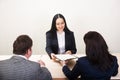 Young woman during job interview and members of managemen Royalty Free Stock Photo