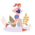 Young woman jogging. Active healthy lifestyle concept, running, city competition, marathons, cardio workout, exercise. Isolated il