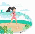 Young woman jogging on a beach beautiful girl running on the beach, healthy lifestyle, sports benefit, vector