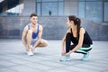 Young woman jogging in city copy space Royalty Free Stock Photo