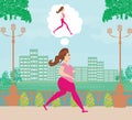 Young woman jogging,fat girl dreams to be a skinny girl