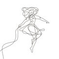 Young woman jump continuous one line drawing. Minimalist female girl flowing with line art