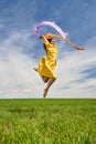 Young woman jumping for joy on a wheat field Royalty Free Stock Photo