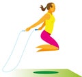 Young woman jumping with skipping rope in fitness class