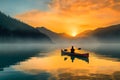 Young woman kayaking on a lake in the mountains. Concept of active lifestyle.