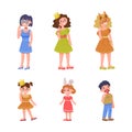 Young Woman and Kids Holding Pole with Party Birthday Photo Booth Prop Vector Set Royalty Free Stock Photo