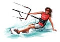 Young woman kiteboarding