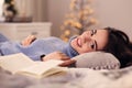 Young woman in knitted sweater resting at home. Winter atmosphere