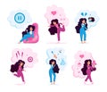 Young Woman, Lady Routines Scenes Flat Vector Set