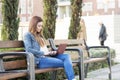 Young woman laptop computer in the park. Royalty Free Stock Photo