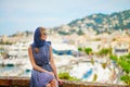 Young woman on Le Suquet hill in Cannes, France Royalty Free Stock Photo