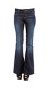 Young woman legs in bell bottom jeans and platform peep toe stilettos