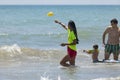 A young woman, lifeguard, carries out surveillance work, Spain