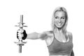 Woman lifting dumbbells black and white photo