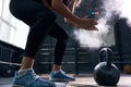 Young Woman Lifting Kettlebells in CrossFit Gym Royalty Free Stock Photo