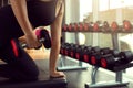 Young woman lifting weights on training class at gym. Concept fitness ,workout, gym exercise ,lifestyle and healthy Royalty Free Stock Photo