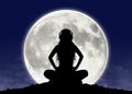 Young woman listening to the music at the full moon Royalty Free Stock Photo