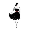 A young woman in little black fluffy dress on white background Royalty Free Stock Photo