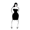 a young woman in little black tight dress on white background Royalty Free Stock Photo