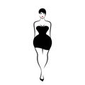 A young woman in little black tight dress on white background Royalty Free Stock Photo