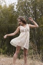 Young woman wear handmade look dress in forest Royalty Free Stock Photo