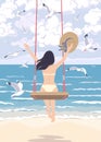 Young Woman on a Swing at the Sea Coast Royalty Free Stock Photo