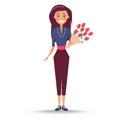 Young Woman with Bouquet of Roses Illustration