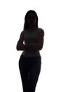 Young woman look ahead with flowing hair - vertical silhouette Royalty Free Stock Photo