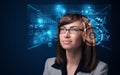 Young woman looking with futuristic smart high tech glasses Royalty Free Stock Photo