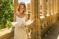 Young woman looking at map