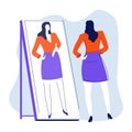 Mirror and woman looking at reflection, isolated female character Royalty Free Stock Photo