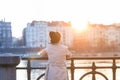 A young woman is looking at the sunset Royalty Free Stock Photo