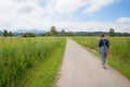 Young woman at loop road around chiemsee, bavaria