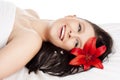 Young Woman Lying on her Back in Spa Relaxing Royalty Free Stock Photo