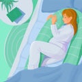 Young woman lying sleeping with pillow for pregnant on bed