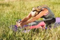 Young woman makes sport exercise