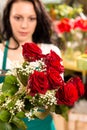 Young woman making flower bouquet florist shop Royalty Free Stock Photo