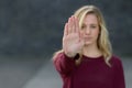 Young woman making a halt gesture Royalty Free Stock Photo