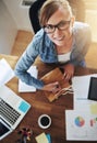 Young Woman Making Notes on Paper Gift Bag Royalty Free Stock Photo