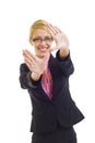 Young woman making a snapshot sign