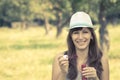 Young woman making soap bubbles in summer park. Royalty Free Stock Photo