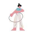 Young woman making sport exercices with hoop at home during coronavirus pandemic