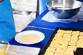 Young woman making toast in the kitchen Royalty Free Stock Photo