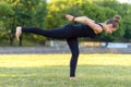 Vajra yoga virabhadrasana in pose of warrior outdoor